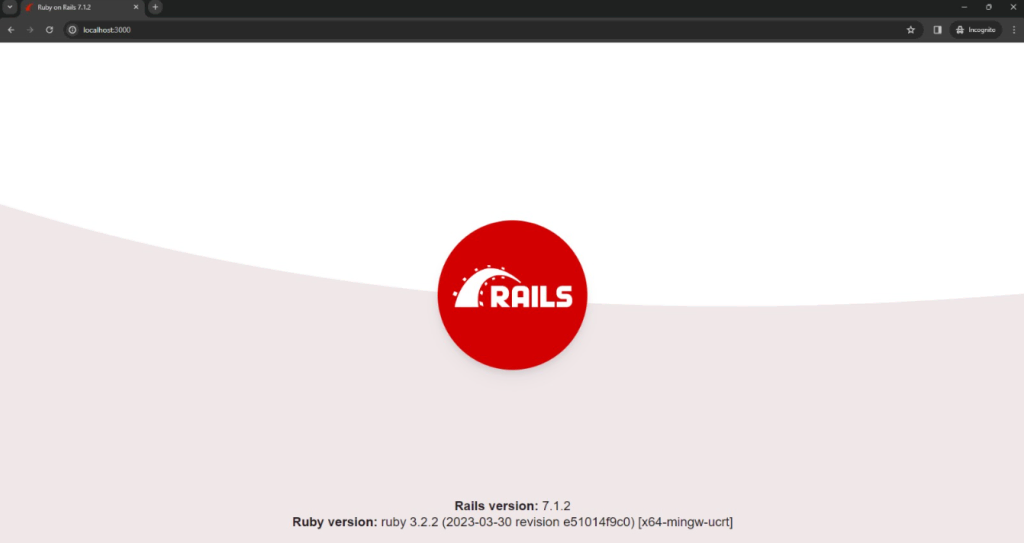 L'écran d'accueil de l'application Ruby on Rails