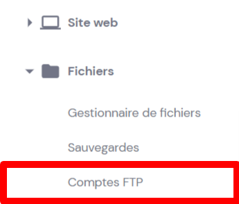 Sélectionner le bouton Comptes FTP sur hPanel 