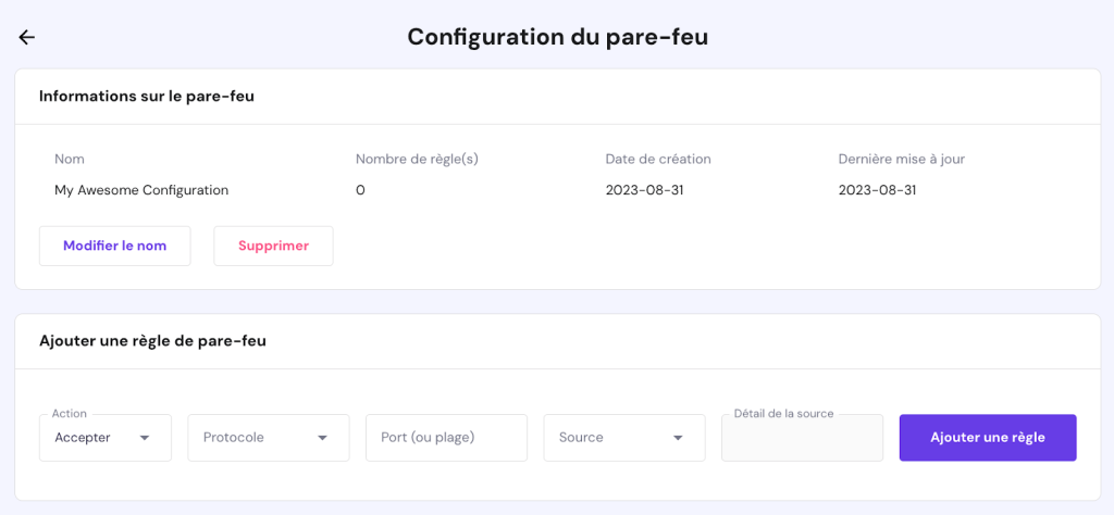 Le processus de création de nouvelles règles de pare-feu sur hPanel