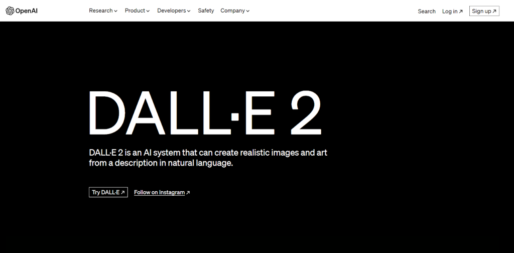 Page d'accueil de DALL-E, un générateur d'images d'IA