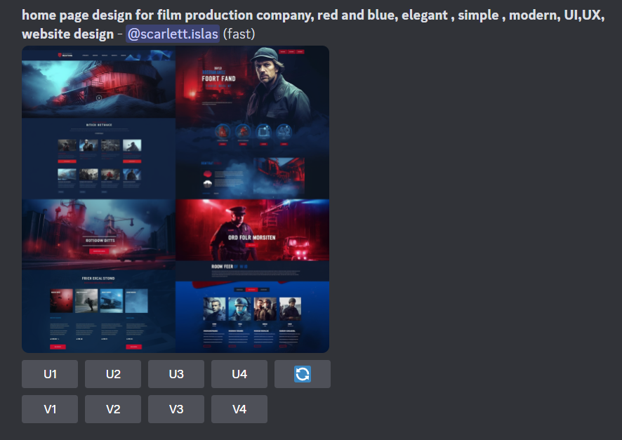 Exemple de demande de création d'une image de design web sur Midjourney