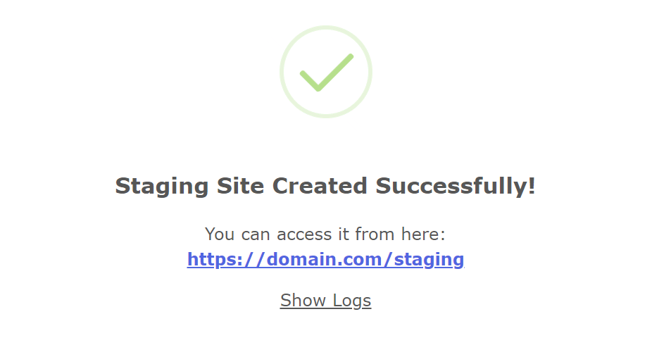 Un message de confirmation s'affiche lorsque la création du site de staging est terminée.