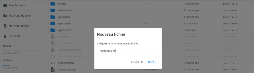 L'onglet Nouveau fichier dans le gestionnaire de fichiers d'Hostinger