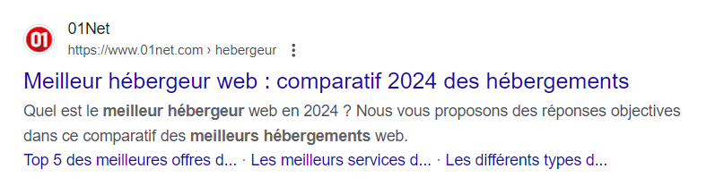 Les résultats de la recherche sur Google montrent les balises méta description et méta titre