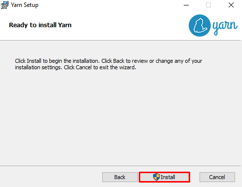 Début de l'installation de Yarn sur Windows	