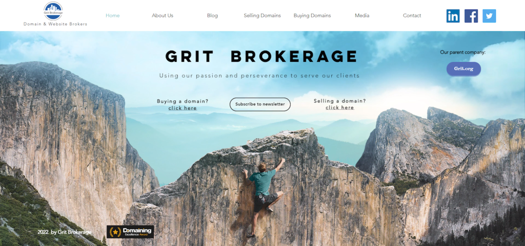 Page d'accueil du courtier en domaines Grit Brokerage