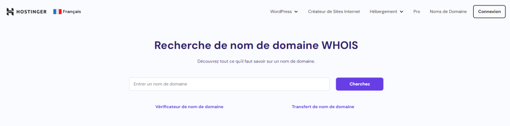 Outil de recherche de domaine WHOIS de Hostinger