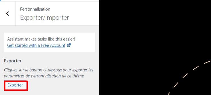 Personnalisation de la fenêtre Exporter/Importer, mise en évidence du bouton Exporter