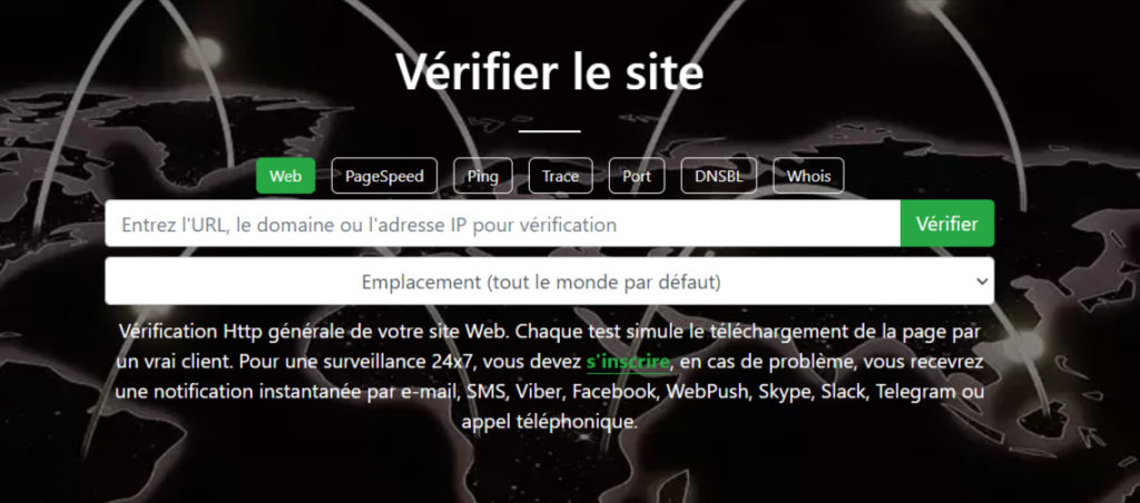 onglet de vérification du site sur host tracker 