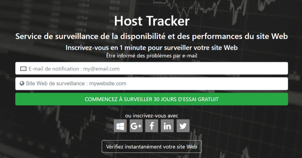 page d'accueil de host tracker