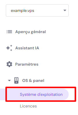 Accéder au menu du système d'exploitation depuis le tableau de bord hPanel VPS