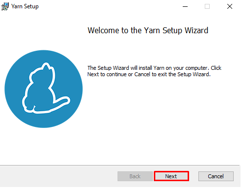 L'assistant d'installation de Yarn sur Windows