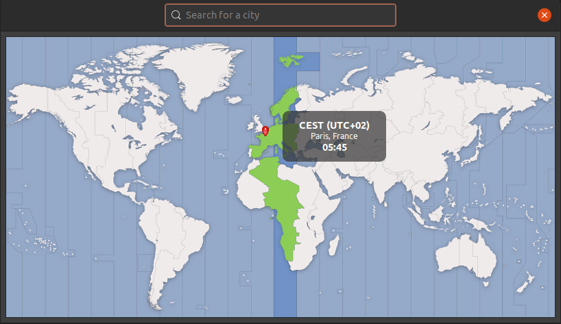 Affichage de la carte des fuseaux horaires d'Ubuntu