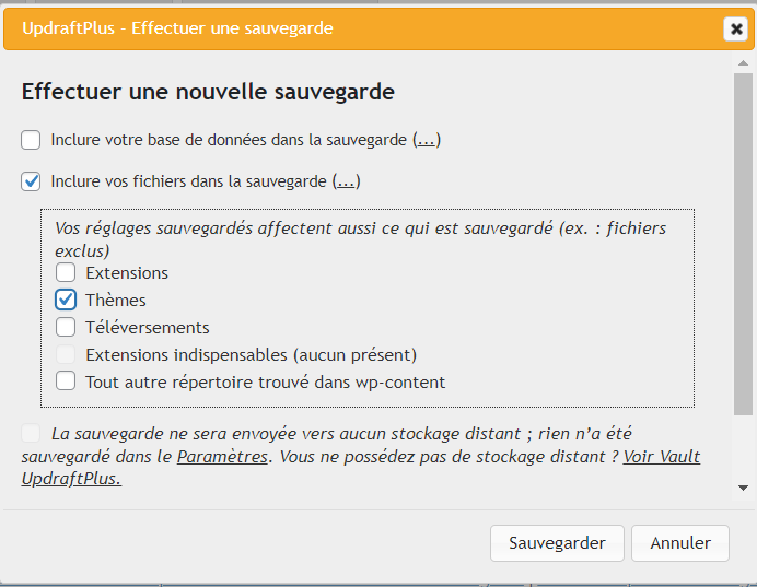 UpdraftPlus - Effectuer une sauvegarde	