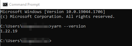 Vérification de la version de Yarn sous Windows