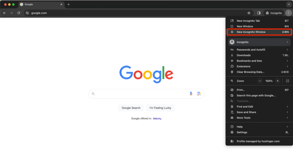 Nouvelle option de fenêtre incognito mise en évidence dans Chrome