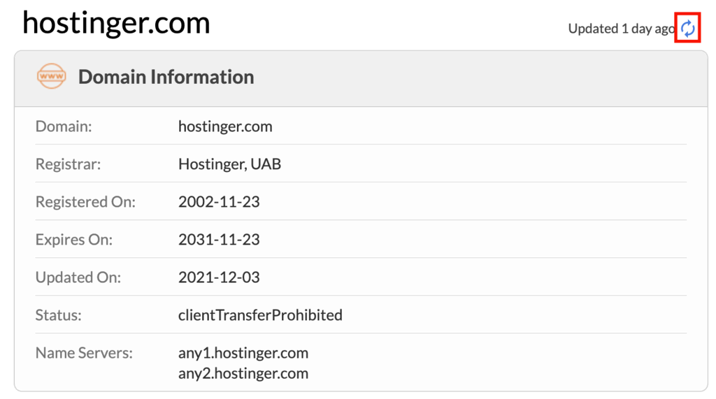 La fenêtre par défaut de l'outil de recherche WHOIS