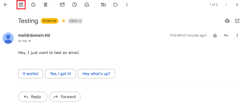 Archivage d'un e-mail dans Gmail