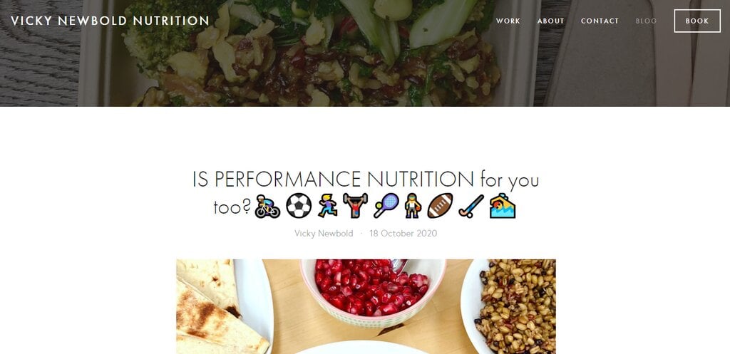 Le blog de Vicky Newbold présentant un article sur la nutrition de performance