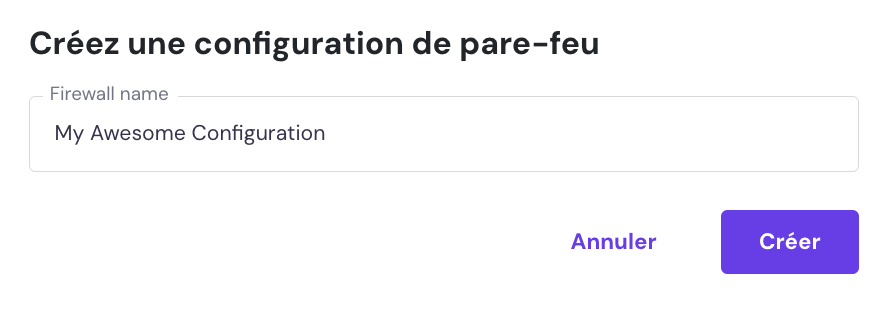 Le processus de création d'une nouvelle configuration de pare-feu sur hPanel