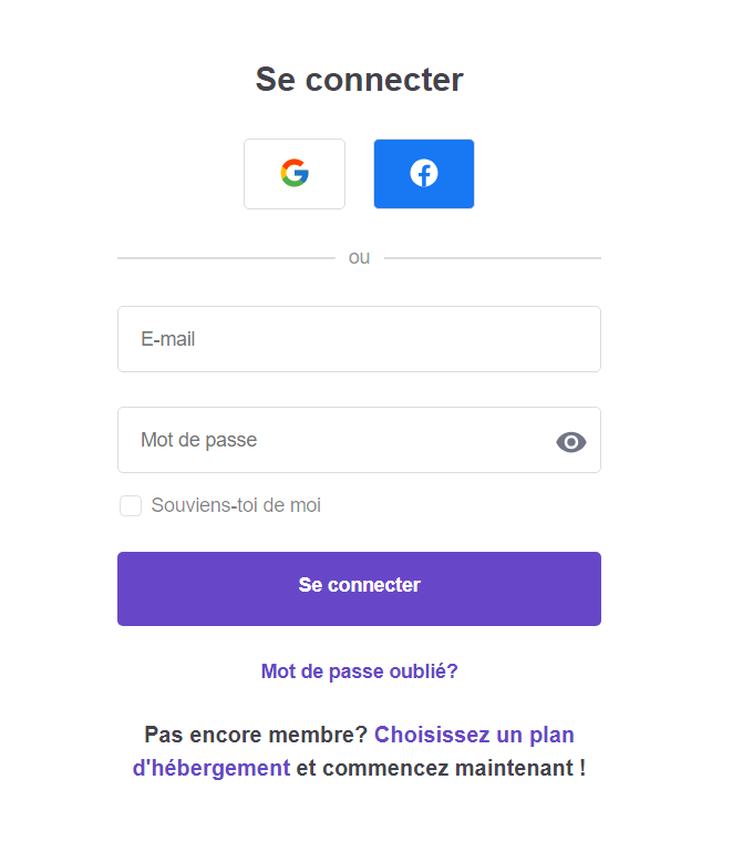 Formulaire de connexion de Hostinger.