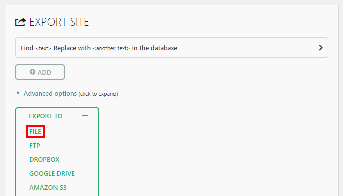 Fonction d'exportation du plugin All-in-One WP Migration 