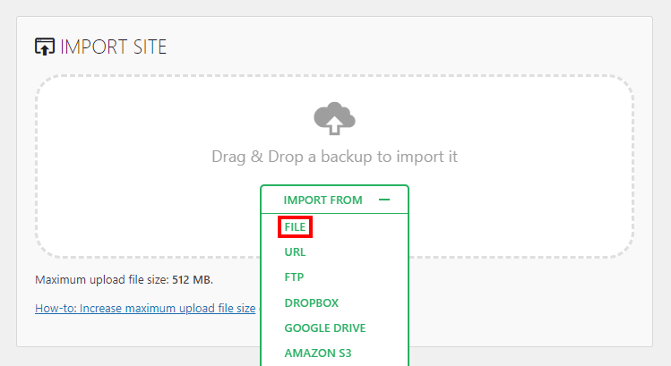 Fonction d'importation du plugin All-in-One WP Migration