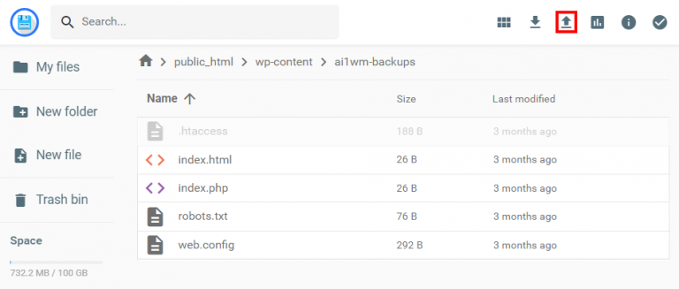 ajouter un fichier de sauvegarde via le gestionnaire de fichiers Hostinger