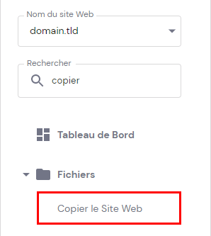 Le bouton Copier le site web sur hPanel