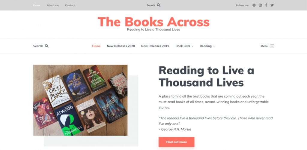 Page d'accueil du site web The books across