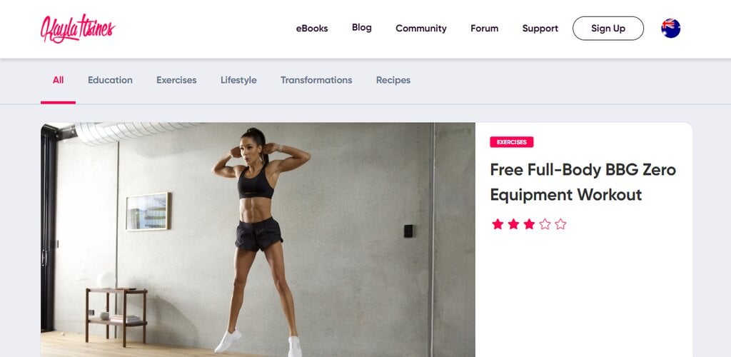 Une séance d'entraînement sur le site Web de Kayla Itsines