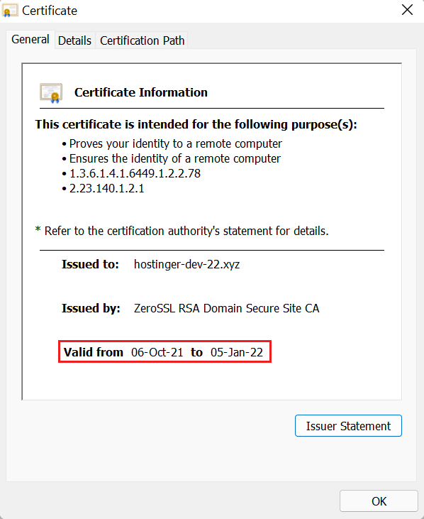 Validité du certificat SSL