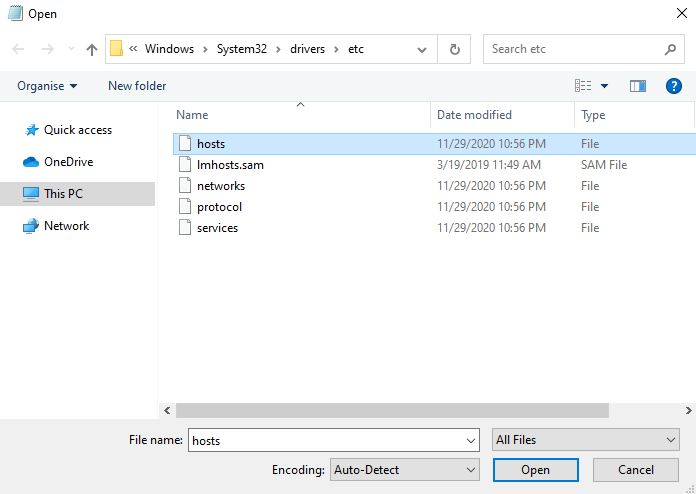 Emplacement du fichier hosts sous Windows