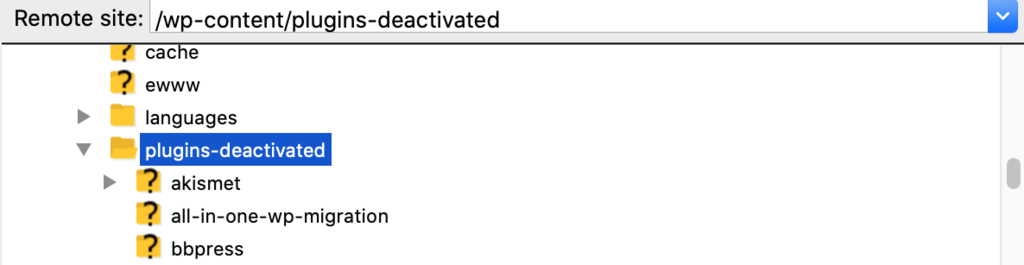 Renommer le dossier plugins en plugins-deactivated