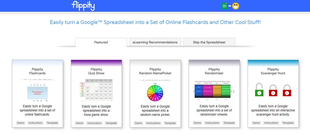 Flashcards, Quiz Shows, Randomizers et autres exemples de Google Sheets avec Flippity