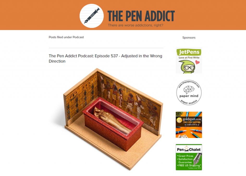 capture du site du podcast the pen addict