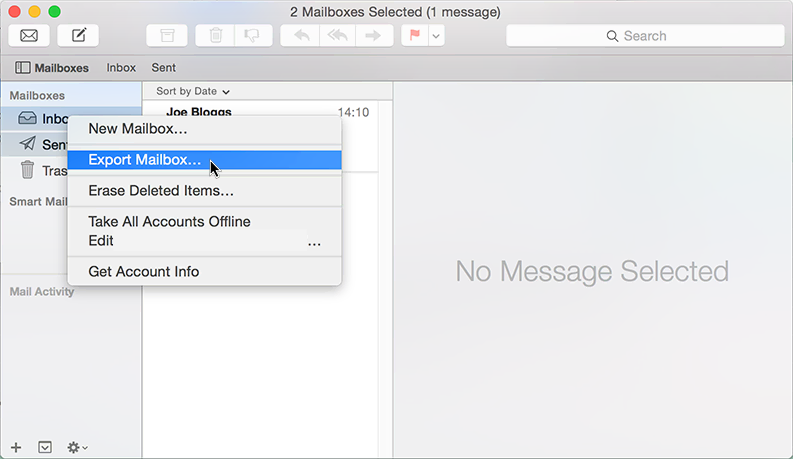 Exporter une boîte aux lettres sur Mac Mail