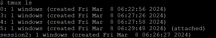 tmux liste toutes les sessions