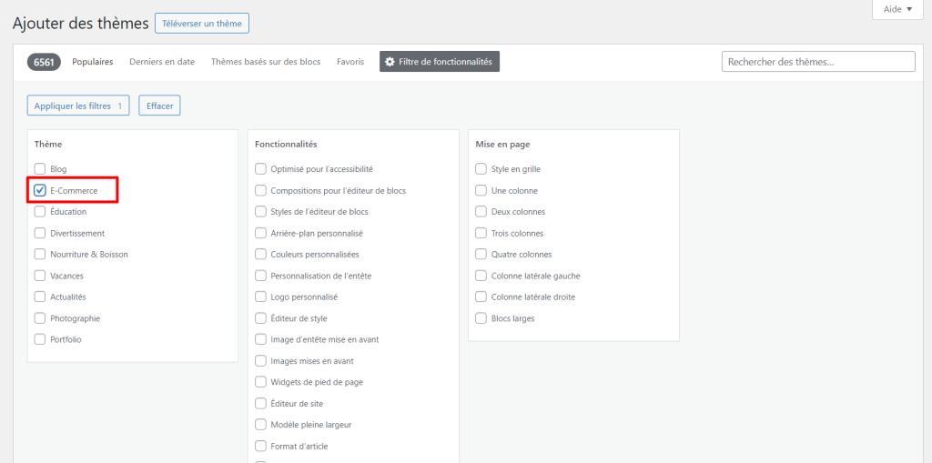 Filtres de thèmes WordPress, mise en évidence du filtre eCommerce