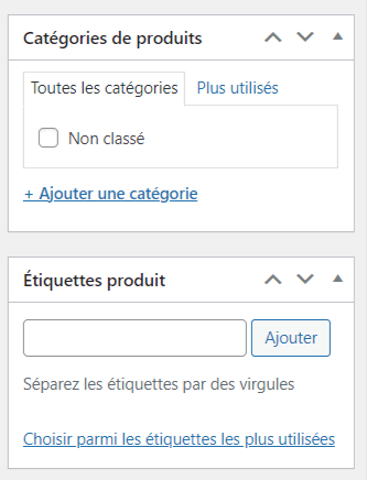 Catégories de produits WooCommerce et sections d'étiquettes