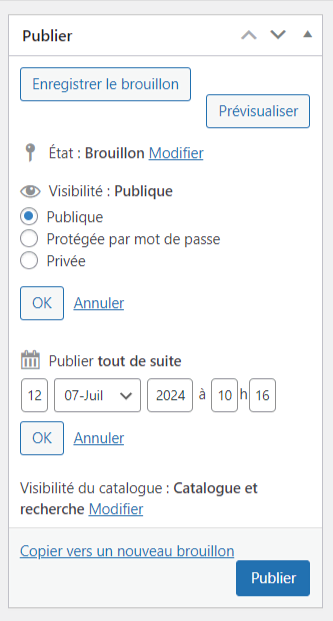 Paramètres de publication de WooCommerce