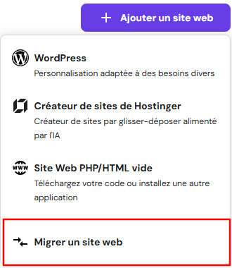 Migration d'un site web dans hPanel