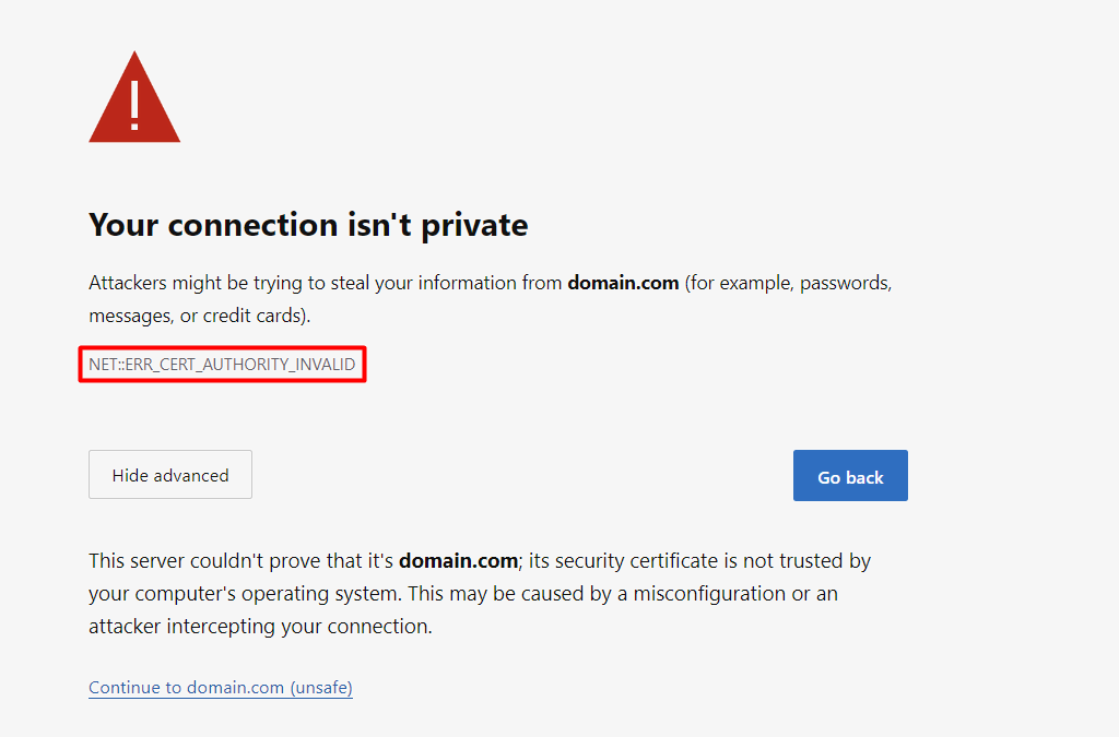 Le code d'erreur ERR_CERT_AUTHORITY_INVALID dans Microsoft Edge