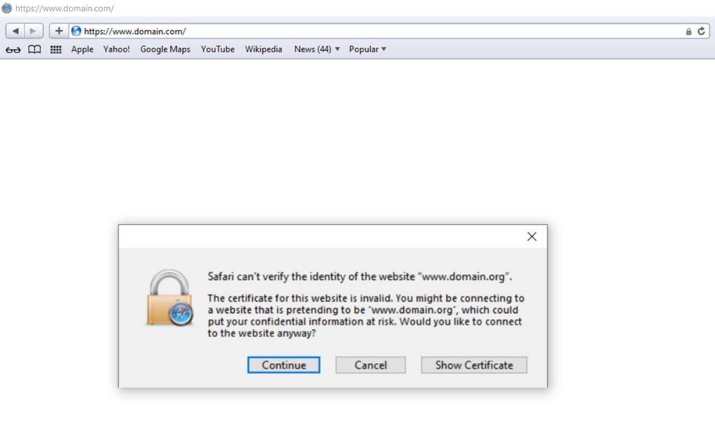 Le code d'erreur ERR_CERT_AUTHORITY_INVALID dans Safari 