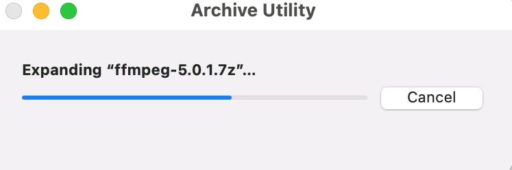 Extraction de FFmpeg à l'aide de l'utilitaire d'archivage sous macOS