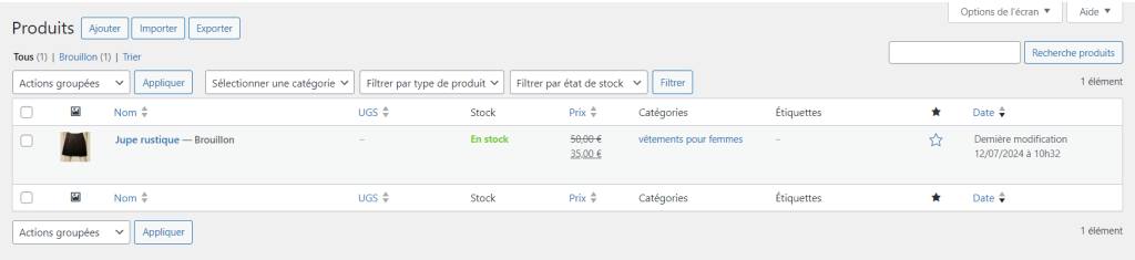 Liste de produits WooCommerce