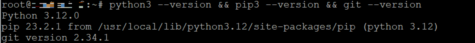 Numéro de version de Python, pip et git dans le terminal