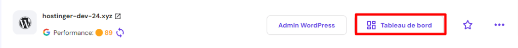 Le bouton Tableau de bord sur un site web dans hPanel 