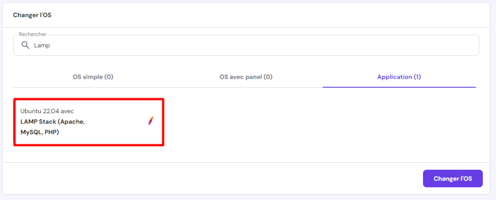 Choix du template VPS Ubuntu 22.04 avec LAMP Stack sur le hPanel de Hostinger