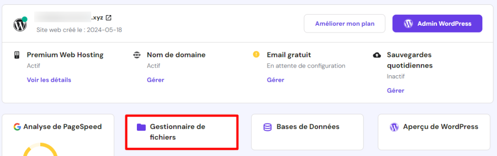 Le bouton d'accès au gestionnaire de fichiers dans hPanel